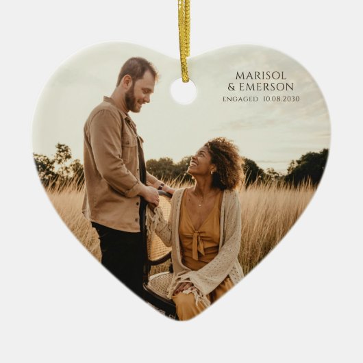 Rustic Modern Engagement Photo Heart Keepsake Keramisch Ornament (Voorkant)