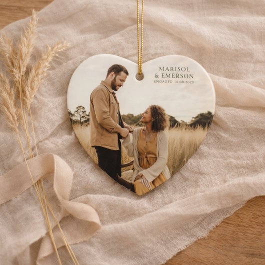 Rustic Modern Engagement Photo Heart Keepsake  Keramisch Ornament