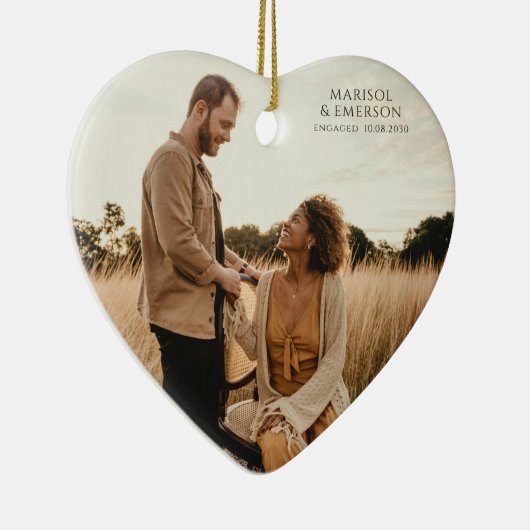 Rustic Modern Engagement Photo Heart Keepsake Keramisch Ornament (Rechts)