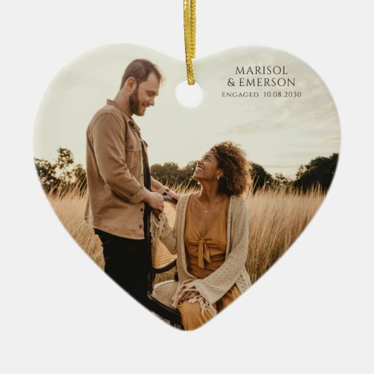 Rustic Modern Engagement Photo Heart Keepsake  Keramisch Ornament (Voorkant)