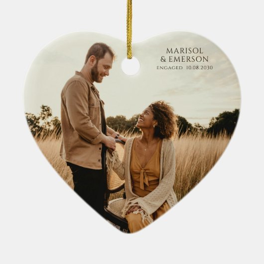 Rustic Modern Engagement Photo Heart Keepsake  Keramisch Ornament (Achterkant)