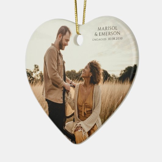 Rustic Modern Engagement Photo Heart Keepsake  Keramisch Ornament (Links)