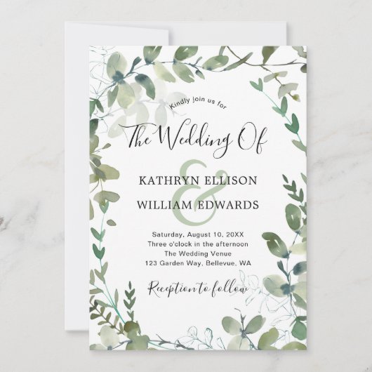 Rustic Modern Eucalyptus Green Wedding Kaart (Voorkant)