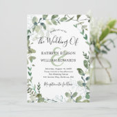 Rustic Modern Eucalyptus Green Wedding Kaart (Staand voorkant)