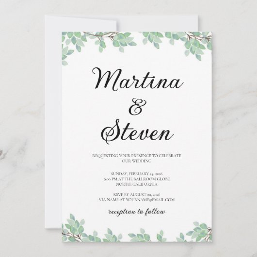 Rustic Modern Eucalyptus Greenery Wedding Kaart (Voorkant)