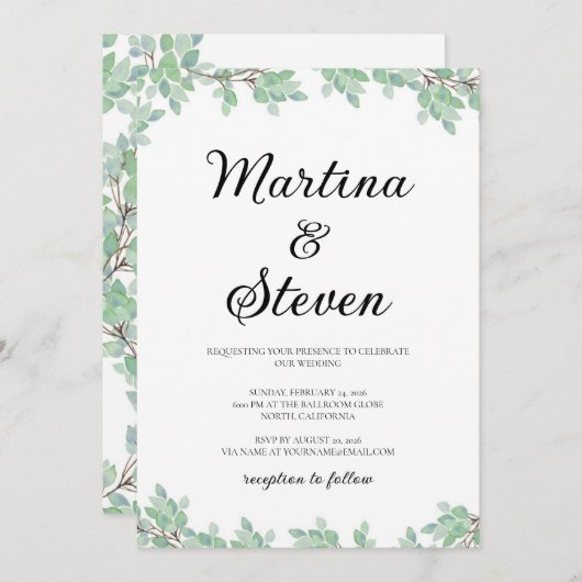 Rustic Modern Eucalyptus Greenery Wedding Kaart (Voorkant / Achterkant)