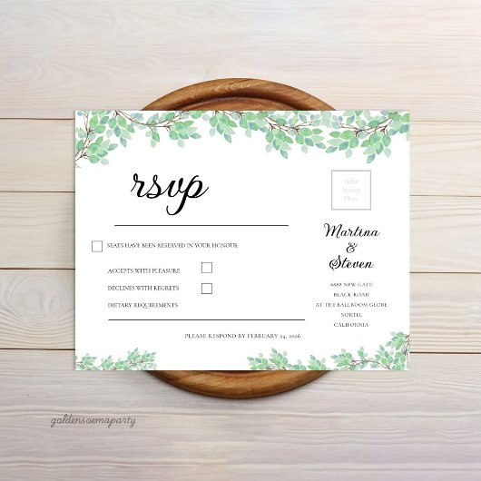 Rustic Modern Eucalyptus Greenery Wedding RSVP Kaartje