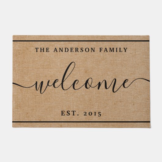 Rustic Modern Familienaam Monogram Welkom Deurmat (Voorkant)