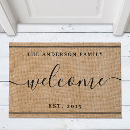 Rustic Modern Familienaam Monogram Welkom Deurmat