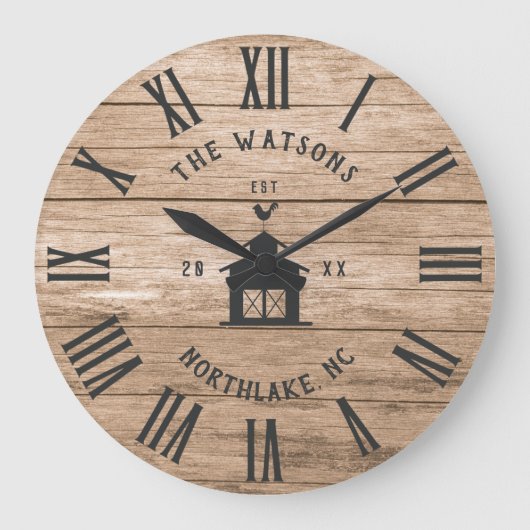 Rustic Modern Farmhouse Custom Familie Name  Grote Klok (Voorkant)