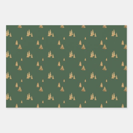 Rustic Modern Faux Gold en Green Pine Tree Forest Inpakpapier Vel (Voorkant 2)