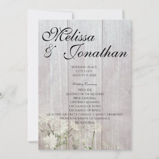 Rustic Modern Floral Wedding Ceremony Program V2 Kaart (Voorkant)