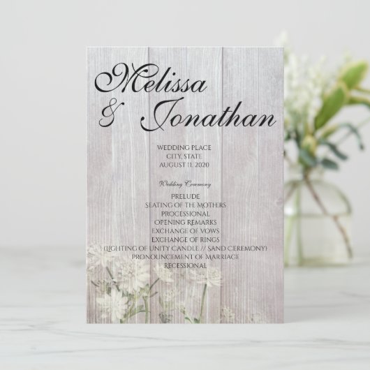 Rustic Modern Floral Wedding Ceremony Program V2 Kaart (Staand voorkant)