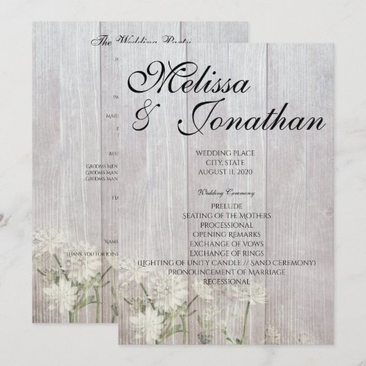 Rustic Modern Floral Wedding Ceremony Program V2 Kaart (Voorkant / Achterkant)