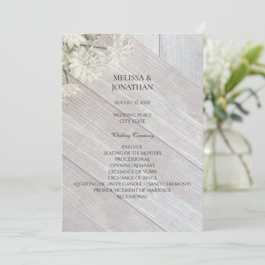 Rustic Modern Floral Wedding Ceremony Program V3 Kaart (Staand voorkant)