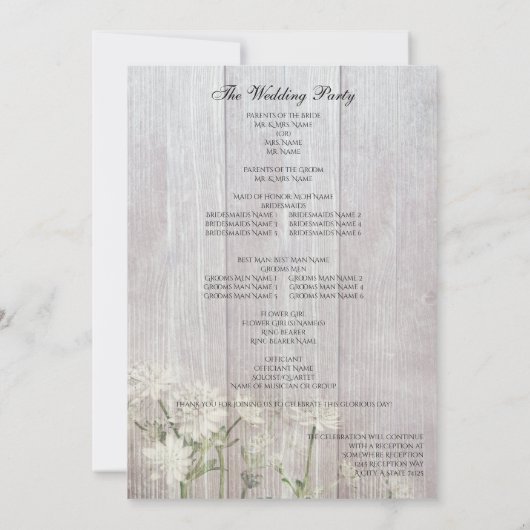 Rustic Modern Floral Wedding Ceremony Program V3 Kaart (Achterkant)