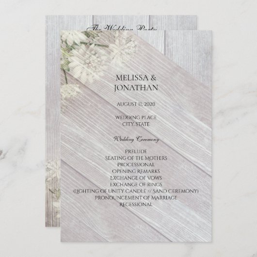 Rustic Modern Floral Wedding Ceremony Program V3 Kaart (Voorkant / Achterkant)