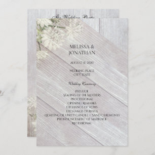 Rustic Modern Floral Wedding Ceremony Program V3 Kaart