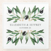 Rustic Modern Geometric Olive Branches Wedding Glazen Onderzetter (Voorkant)