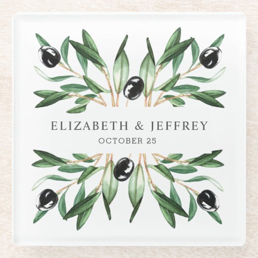 Rustic Modern Geometric Olive Branches Wedding Glazen Onderzetter (Voorkant)