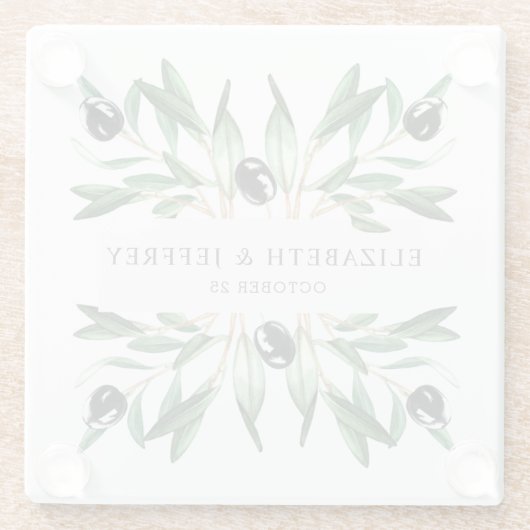 Rustic Modern Geometric Olive Branches Wedding Glazen Onderzetter (Achterkant)