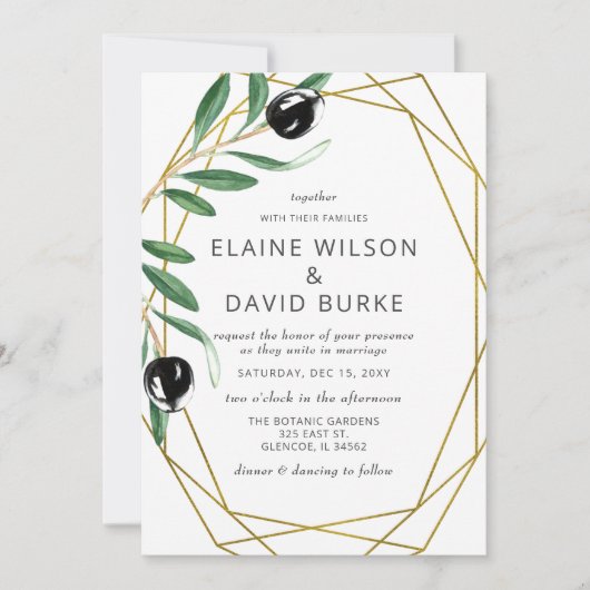 Rustic Modern Geometric Olive Branches Wedding Inv Kaart (Voorkant)