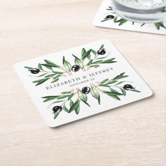 Rustic Modern Geometric Olive Branches Wedding Kartonnen Onderzetters (Schuin)