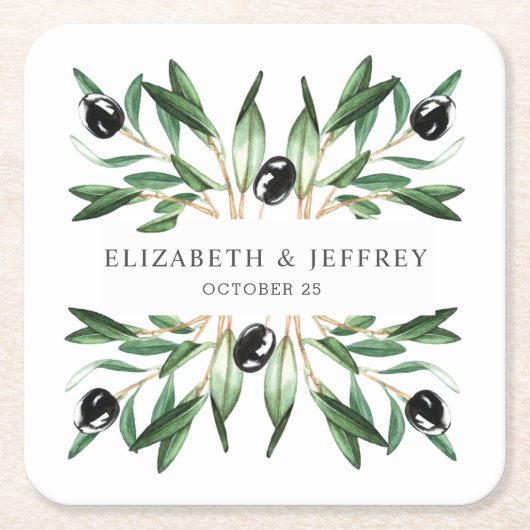Rustic Modern Geometric Olive Branches Wedding Kartonnen Onderzetters (Voorkant)