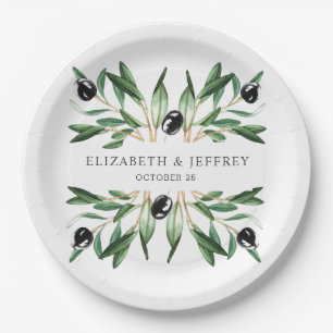 Rustic Modern Geometric Olive Branches Wedding Papieren Bordje