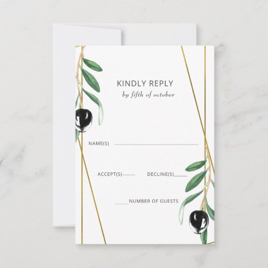 Rustic Modern Geometric Olive Branches Wedding RSVP Kaartje (Voorkant)