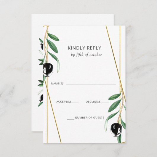 Rustic Modern Geometric Olive Branches Wedding RSVP Kaartje (Voorkant / Achterkant)