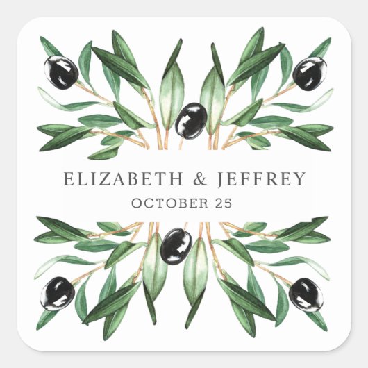 Rustic Modern Geometric Olive Branches Wedding Vierkante Sticker (Voorkant)