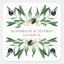 Rustic Modern Geometric Olive Branches Wedding Vierkante Sticker