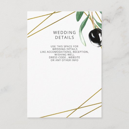 Rustic Modern Geometrisch Olijftakken Bruiloft Informatiekaartje (Voorkant)