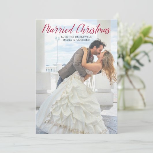 Rustic Modern Getrouwd Christmas Pas getrouwd Foto Feestdagenkaart (Staand voorkant)