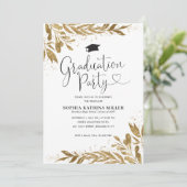 Rustic Modern Gold Floral Sparkle Graduation Party Kaart (Staand voorkant)