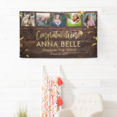 Rustic Modern Gold Script Photo Collage Afstuderen Spandoek (Insitu)