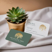 Rustic Modern Green & Gold Willow Tree Logo Visitekaartje