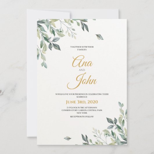 Rustic Modern Green Leaves Wedding Kaart (Voorkant)