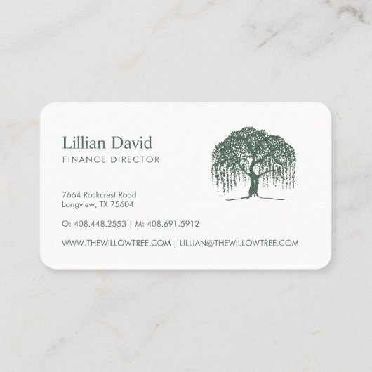 Rustic Modern Green & White Willow Tree Logo Visitekaartje (Achterkant)