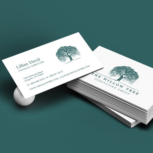 Rustic Modern Green Willow Tree Logo Visitekaartje