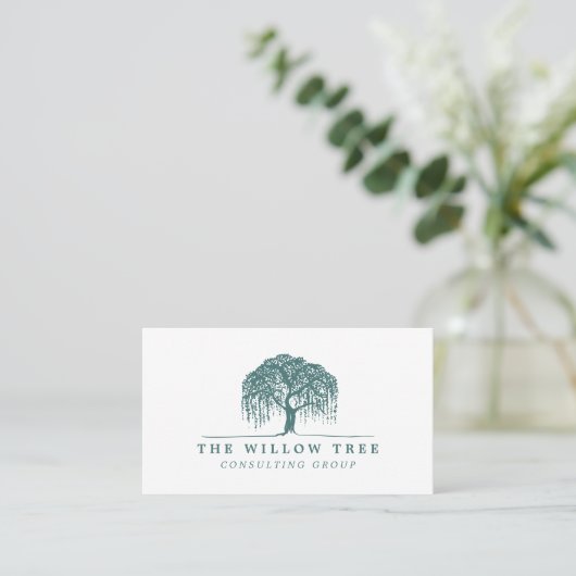 Rustic Modern Green Willow Tree Logo Visitekaartje (Staand voorkant)