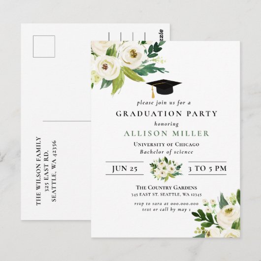 Rustic modern Greenery Ivory Floral Afstuderen in Briefkaart (Voorkant / Achterkant)