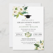 Rustic Modern Greenery Ivory Floral Afstuderen Kaart (Voorkant)