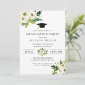 Rustic Modern Greenery Ivory Floral Afstuderen Kaart (Staand voorkant)