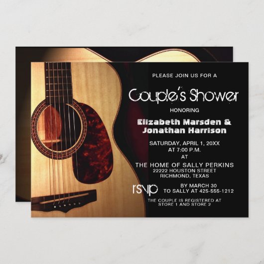 Rustic Modern Guitar Musical Couple's Shower Kaart (Voorkant / Achterkant)