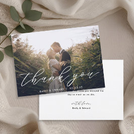 Rustic Modern Hand Script Weddenfoto Bedankkaart