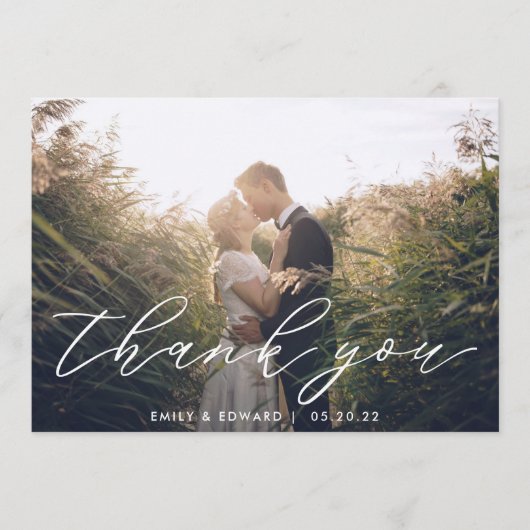 Rustic Modern Hand Script Weddenfoto Bedankkaart (Voorkant)