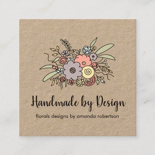 Rustic Modern Handmade Floral Etsy Home Crafter Vierkante Visitekaartje (Voorkant)