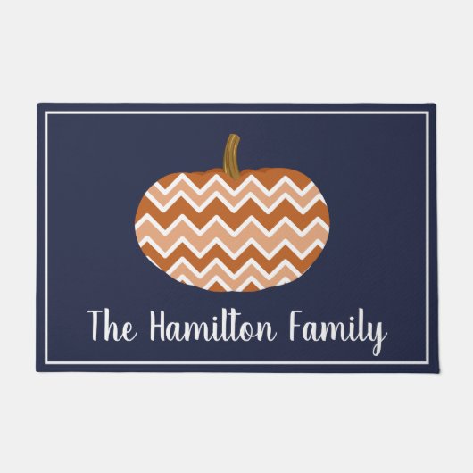 Rustic Modern Herfst Chevrons Pumpkin | Gepersonal Deurmat (Voorkant)